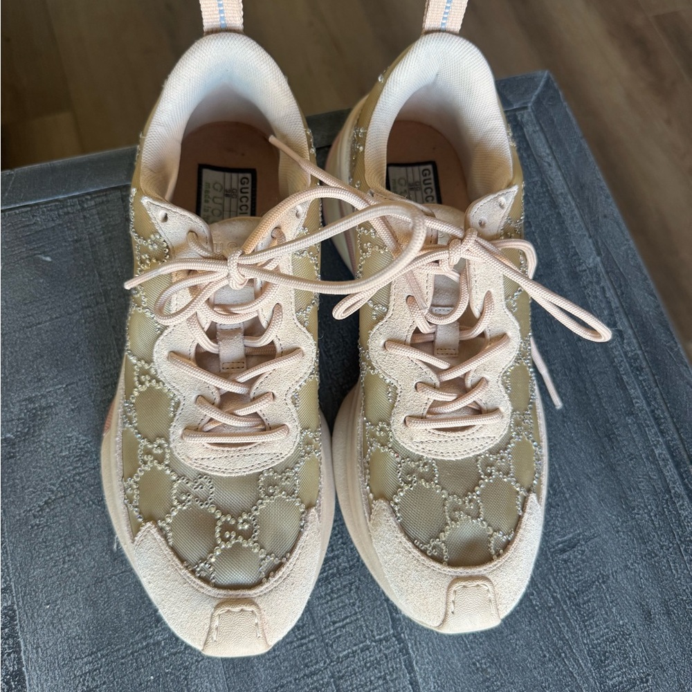 Gucci Rose Pink Sneakers with Monogram Pattern with Crystals